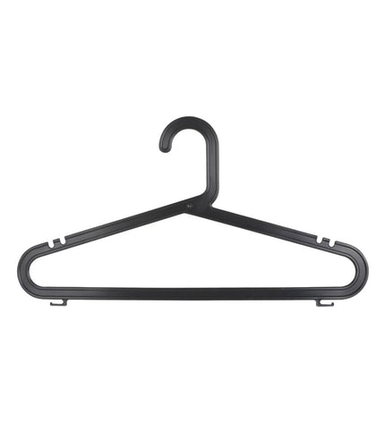 Set of 12 Dem plastic clothing hangers with 4 parts for house organization, featuring sleek design for wardrobe storage.