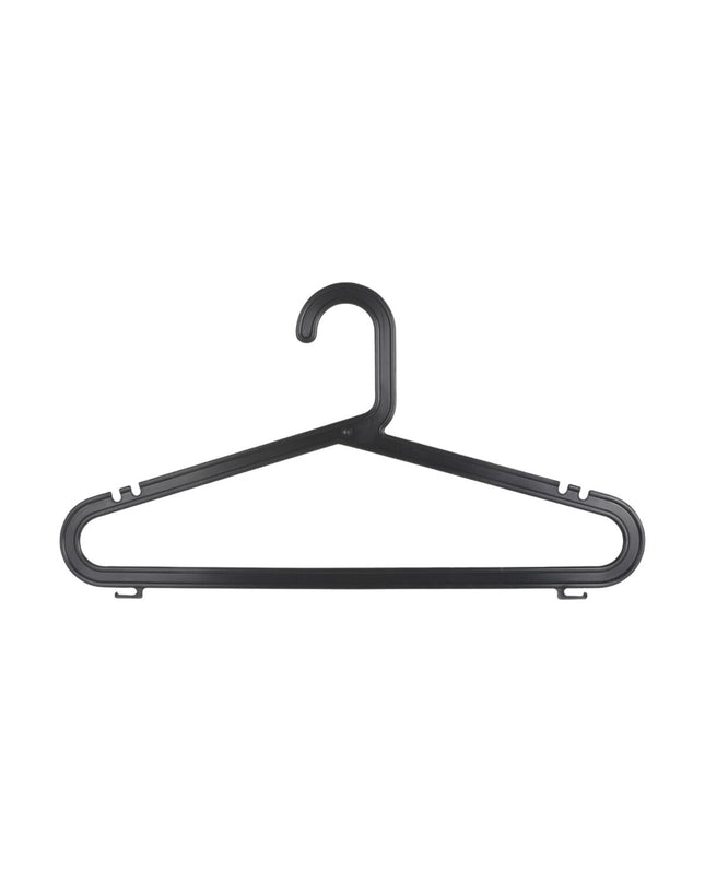 Set of 12 Dem plastic clothing hangers with 4 parts for house organization, featuring sleek design for wardrobe storage.