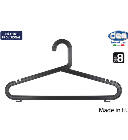 Set of 8 Dem plastic clothing hangers, household storage and organization, shown in a neat arrangement on a white background.