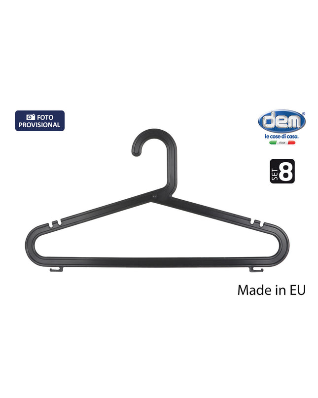 Set of 8 Dem plastic clothing hangers, household storage and organization, shown in a neat arrangement on a white background.