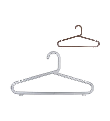 Set of 12 Dem plastic clothing hangers with 4 parts, ideal for home storage and organization.