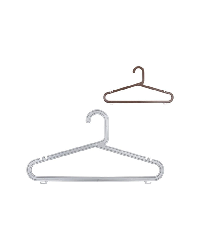 Set of 12 Dem plastic clothing hangers with 8 pieces each, ideal for home organization and wardrobe storage.