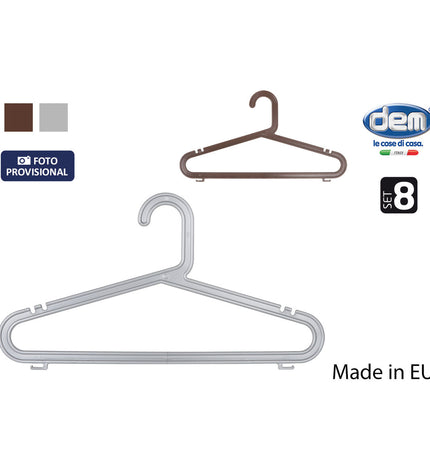 Set of 12 Dem plastic clothing hangers with 8 parts, ideal for wardrobe organization and storage in home and kitchen.