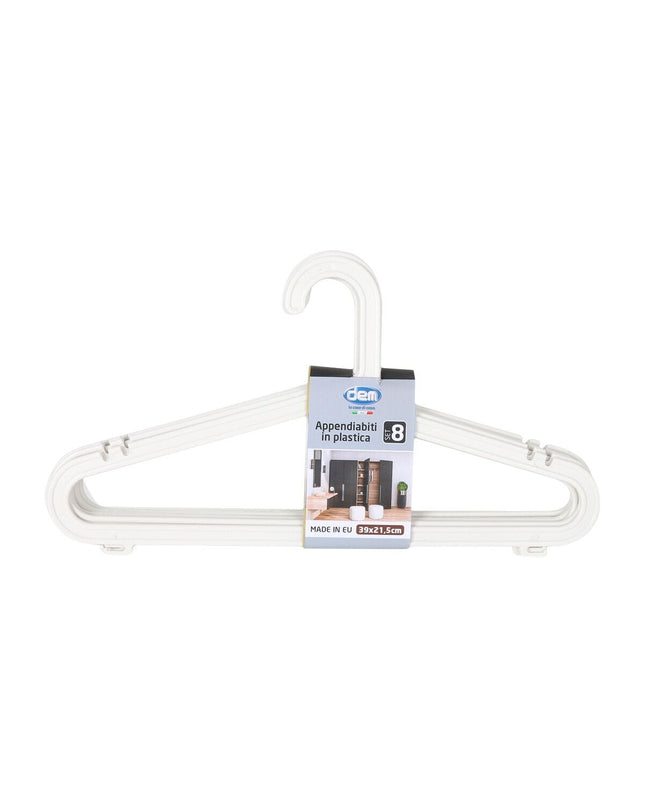 Set of 8 Dem plastic clothing hangers with 12 pieces, ideal for home storage and organization.
