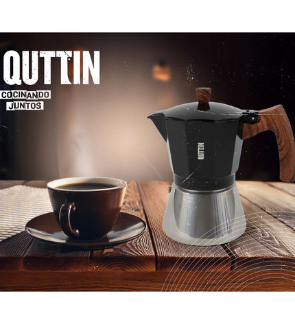 Set of six black Quttin Italian coffee pots, 0.3L each, ideal for brewing traditional Italian coffee at home.