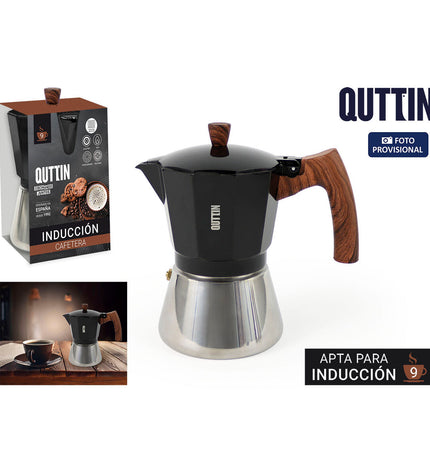 Set of six Quttin zwarte Italiaanse koffiepotten, 0,45 L, designed for brewing traditional coffee in the kitchen.