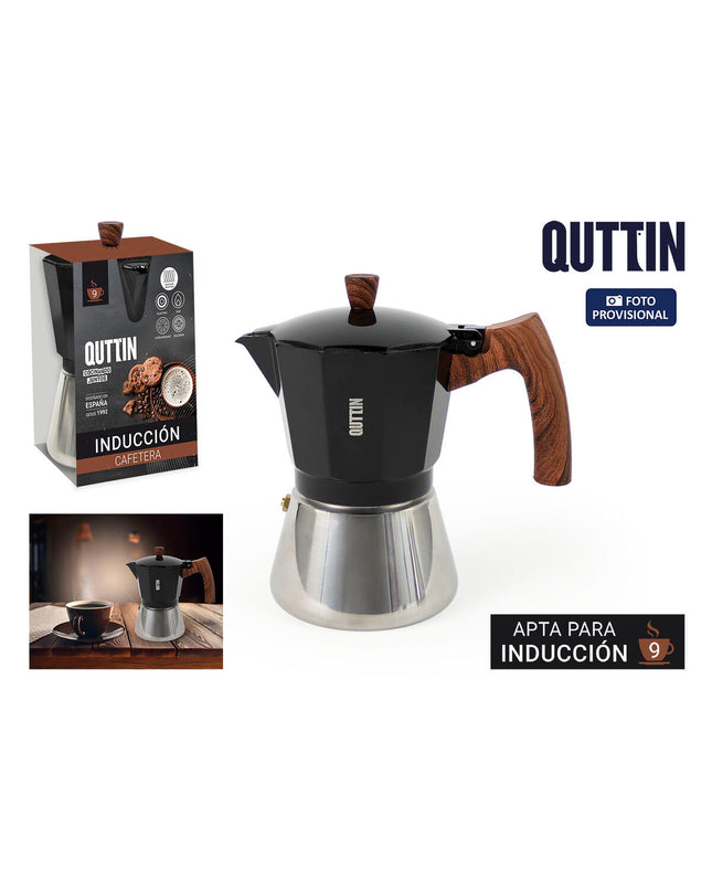 Set of six Quttin zwarte Italiaanse koffiepotten, 0,45 L, designed for brewing traditional coffee in the kitchen.