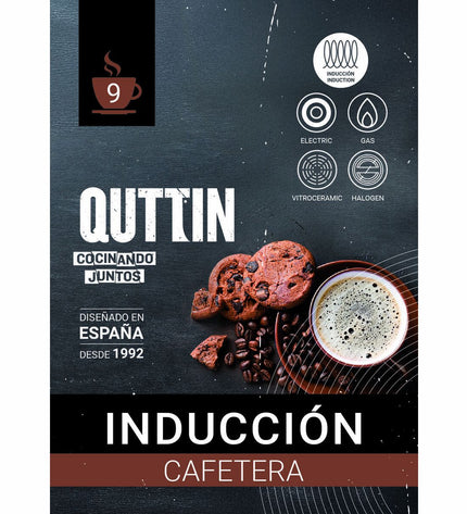 Set of six Quttin black Italian coffee pots, 0.45L each, ideal for brewing traditional espresso in the kitchen.
