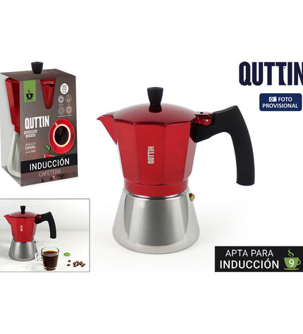 Six red Quttin Italian coffee pots made of aluminum, 0.45L capacity, suitable for brewing traditional coffee at home.