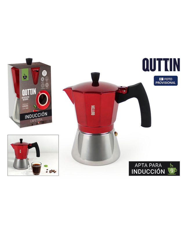 Six red Quttin Italian coffee pots made of aluminum, 0.45L capacity, suitable for brewing traditional coffee at home.
