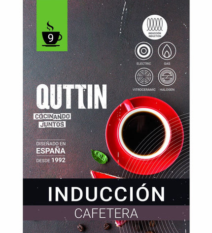 Six Quttin red aluminium Italian coffee pots, 0.45L each, designed for brewing authentic espresso in a home kitchen setting.