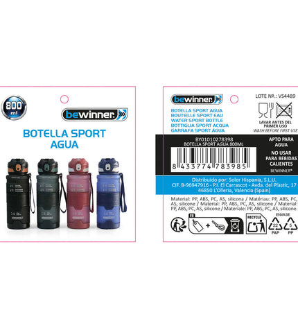 Set of 12 Bewinner 800 ml water bottles for outdoor activities, camping, and hiking, with dimensions 8 x 28.3 cm.