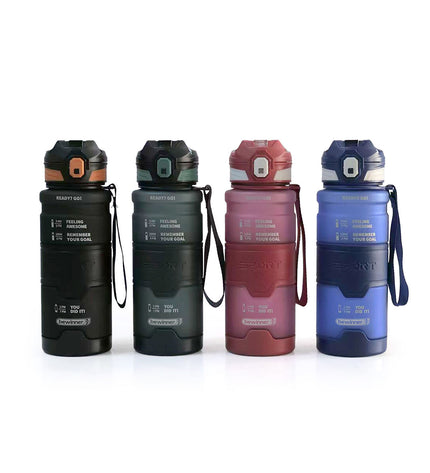 Set of 12 Bewinner 800 ml water bottles for sport, outdoor, camping, and hiking, with black caps and clear body, 28.3 cm tall.