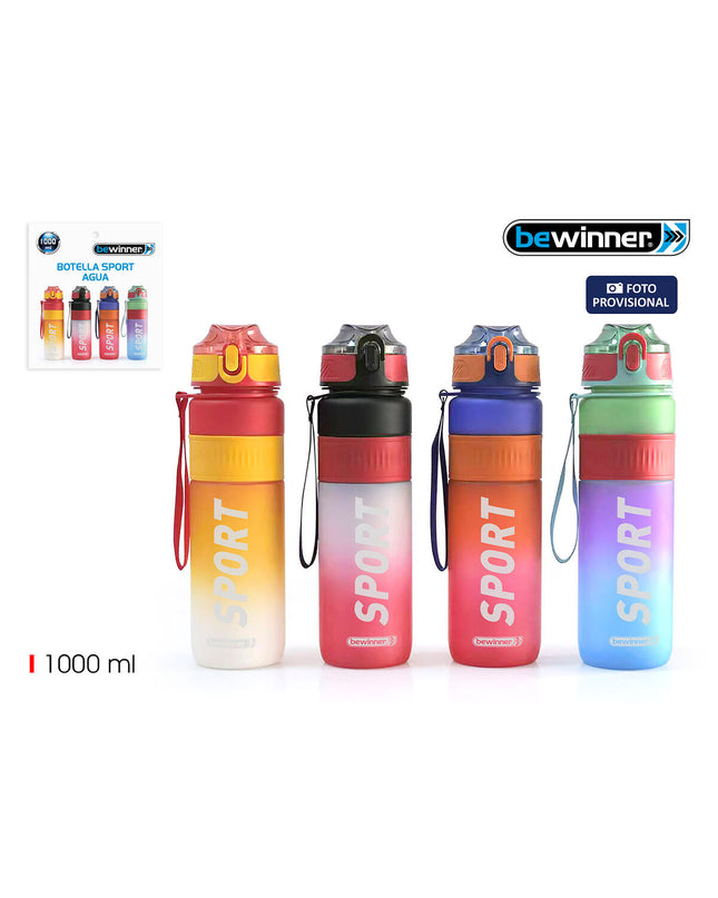 Set of 12 Bewinner multicolour 1L water bottles for sports, outdoor, camping, and hiking, with 7.8x28cm size.