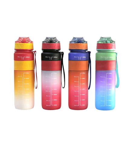 Set of 12 Bewinner multicolour 1L water bottles, 7.8 x 28 cm, ideal for sport, outdoor, camping, and hiking activities.