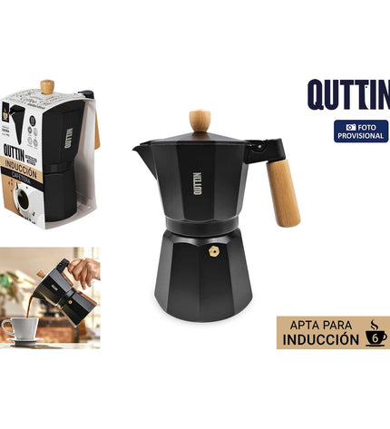 Set of six Quttin aluminium Italian coffee pots, 0.3L each, designed for brewing authentic espresso and traditional coffee.