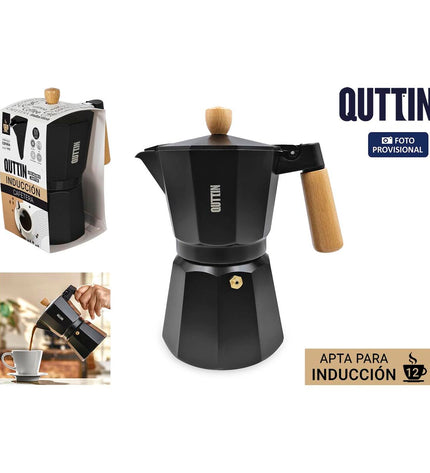 Quttin Italiaanse koffiepot in aluminium, 0.6L, designed for brewing coffee, shown with six units stacked or arranged together.