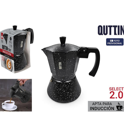 Set of six Quttin aluminium Italian coffee pots, 0.3L each, for brewing traditional Italian espresso at home.