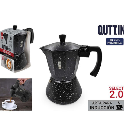 Set of six Quttin aluminium Italian coffee pots, 0.45L each, ideal for brewing traditional espresso-style coffee.