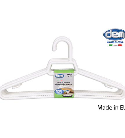 Dem Kleerhangerset in wit, plastic, 38x17.5 cm, 12 pieces, ideal for household storage and organization.