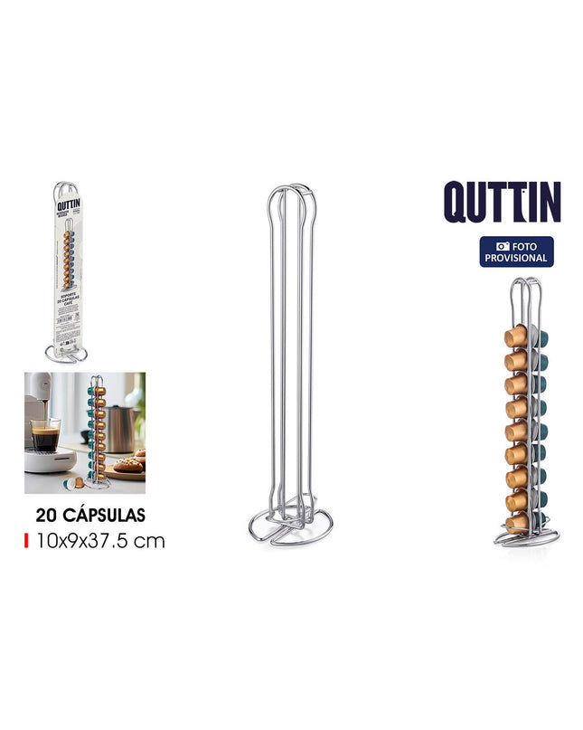 Quttin silver coffee capsule organizer in iron, 10x9x37.5 cm, holding 12 capsules for kitchen and coffee storage.