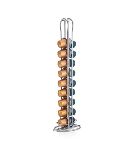 Quttin silver coffee capsule organizer in metal, 10 x 9 x 37.5 cm, holding 12 capsules for kitchen and coffee storage.