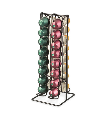 Quttin black iron coffee capsule organizer with 12 compartments for storing Koffiecapsules and tea capsules in kitchen.