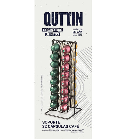 Black Quttin iron coffee capsule organizer with 12 compartments for storing coffee capsules in the kitchen.