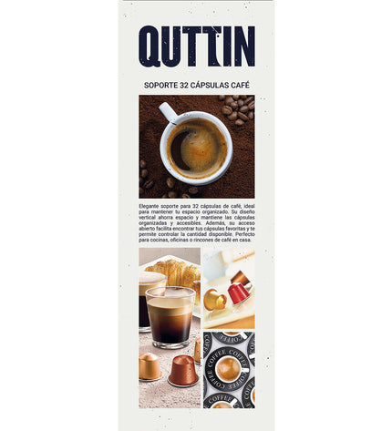 Quttin black iron coffee capsule organizer with 12 compartments for storing coffee and tea capsules in the kitchen.