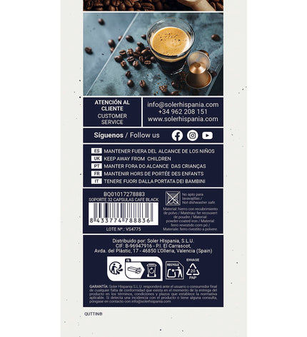 Quttin black iron coffee capsule organizer with 12 slots, ideal for kitchen storage and coffee accessories.