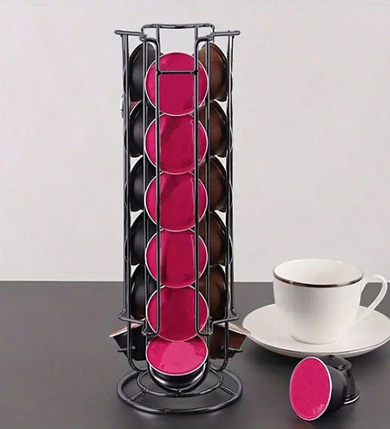 Quttin black iron coffee capsule organizer holding 12 capsules, measuring 11.5 x 33 cm, for kitchen and coffee storage.
