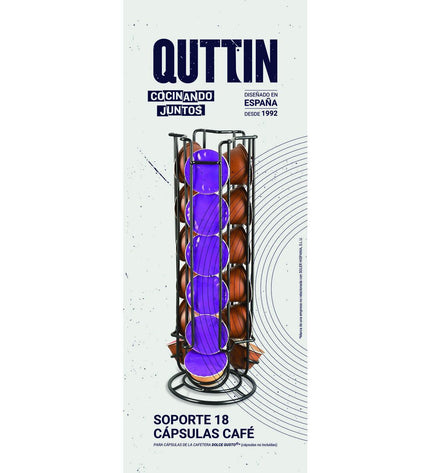 Quttin black iron coffee capsule organizer with 12 compartments, measuring 11.5 x 33 cm, for kitchen and coffee storage.