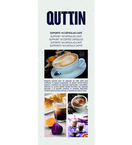 Quttin iron coffee capsule organizer with 12 compartments, black, measuring 11.5 x 33 cm, for storing coffee capsules.