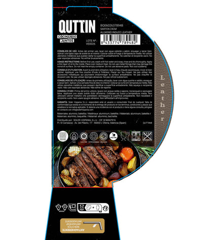 Set of 6 Quttin leather-bruin and zwart aluminum pans, 24 cm diameter, for household cooking and kitchen use.