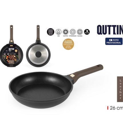 Quttin LEATHER brown and black aluminum pans, 26 cm diameter, set of 6, kitchen cookware for home cooking.
