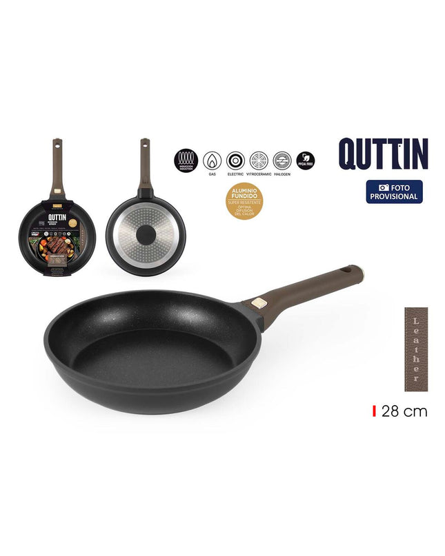 Six Quttin leather handles for 28 cm aluminium pans in brown and black, suitable for household cooking and kitchen use.