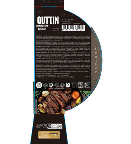 Quttin leather and black aluminium frying pans set, 28 cm diameter, six-piece cookware for kitchen use