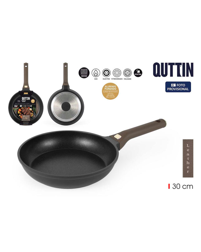Quttin Leather Bruin Zwart aluminium pan set with six 30 cm cookware pieces for home cooking and kitchen use.