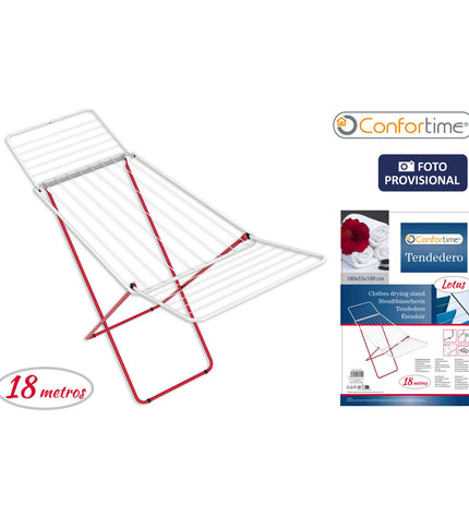 Six Confortime Lotus white and red metal laundry lines, 180 x 55 x 109 cm, for household storage and organization.