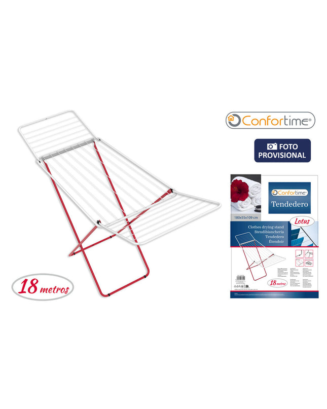 Six Confortime Lotus white and red metal laundry lines, 180 x 55 x 109 cm, for household storage and organization.