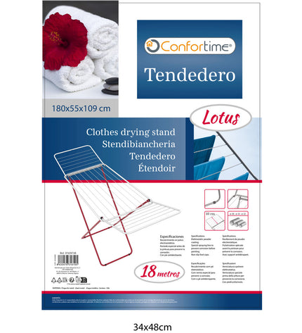 Set of six Confortime Lotus white and red metal laundry lines, 180 x 55 x 109 cm for household storage and organization.