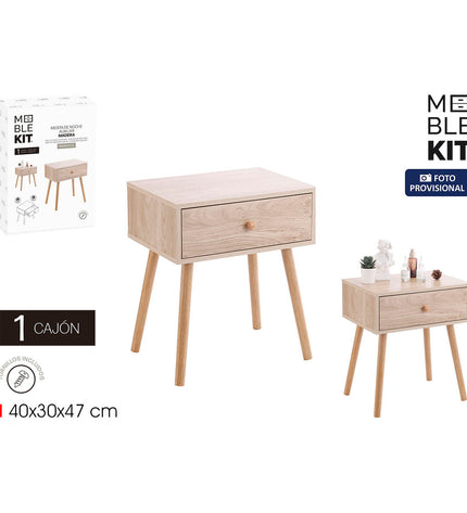 Set of four MobleKit brown MDF bedside tables with wood finish, measuring 40x30x47 cm, ideal for home and kitchen furniture.