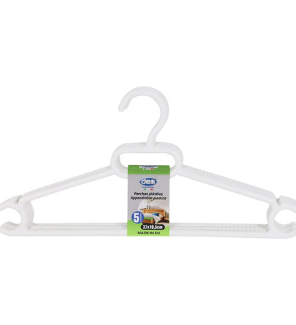 Dem Kleerhangerset in wit plastic, 0.5 x 37 x 18.5 cm, 5 onderdelen, perfect voor huis en koken opslag en organisatie.