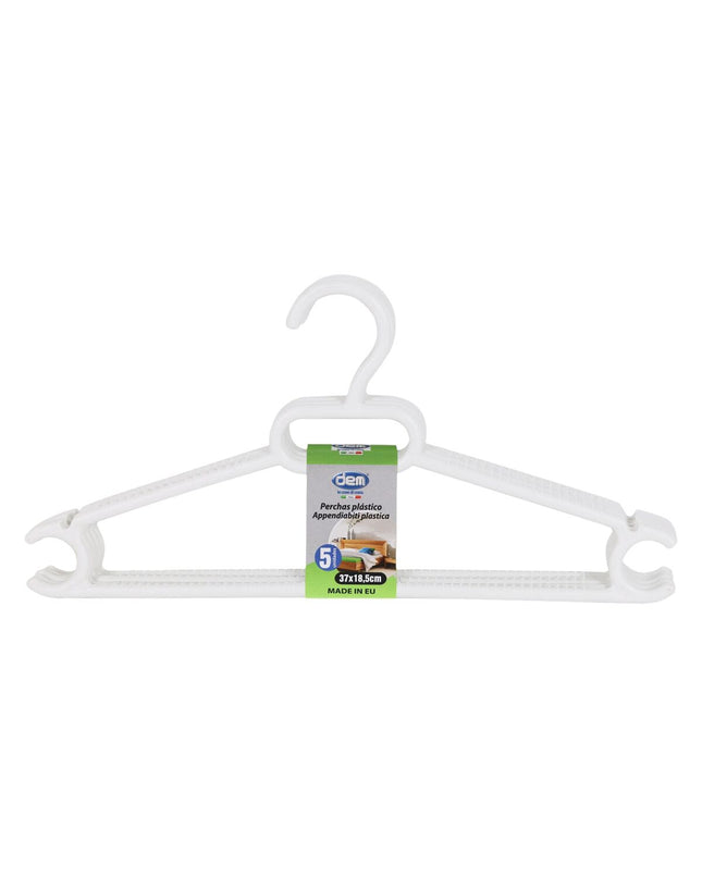 Dem Kleerhangerset in wit plastic, 0.5 x 37 x 18.5 cm, 5 onderdelen, perfect voor huis en koken opslag en organisatie.
