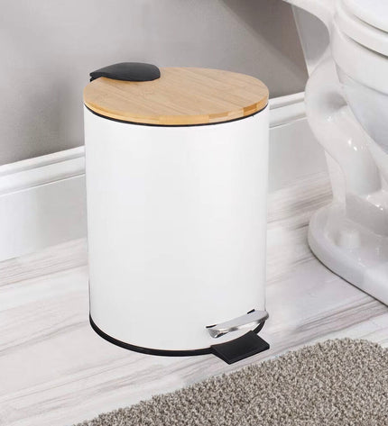 Confortime 3L Pedaalemmer trash bins, set of 6, in a kitchen storage setting, with white plastic bodies and swing lids.