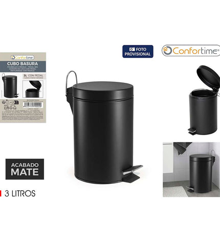 Set of six black Confortime 3L pedal bins for household storage and organization, featuring foot pedal operation.