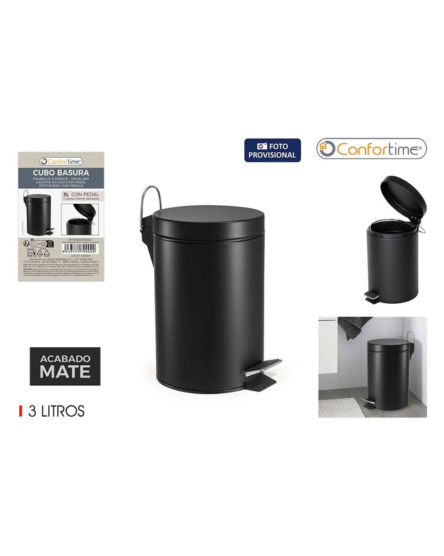 Set of six black Confortime 3L pedal bins for household storage and organization, featuring foot pedal operation.