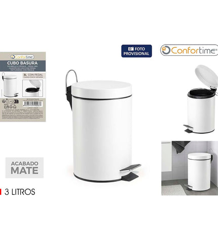 Set of six white Confortime Pedaalemmer Confortime 3L pedal trash cans for home and kitchen storage and organization.