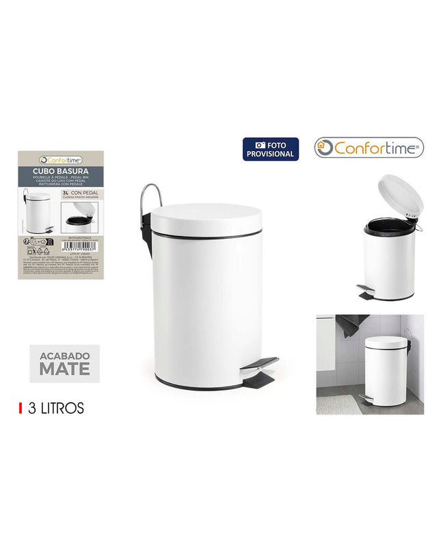 Set of six white Confortime Pedaalemmer Confortime 3L pedal trash cans for home and kitchen storage and organization.