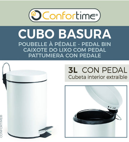 Confortime white 3L pedal bin, compact trash can for home kitchen, set of six durable plastic waste containers
